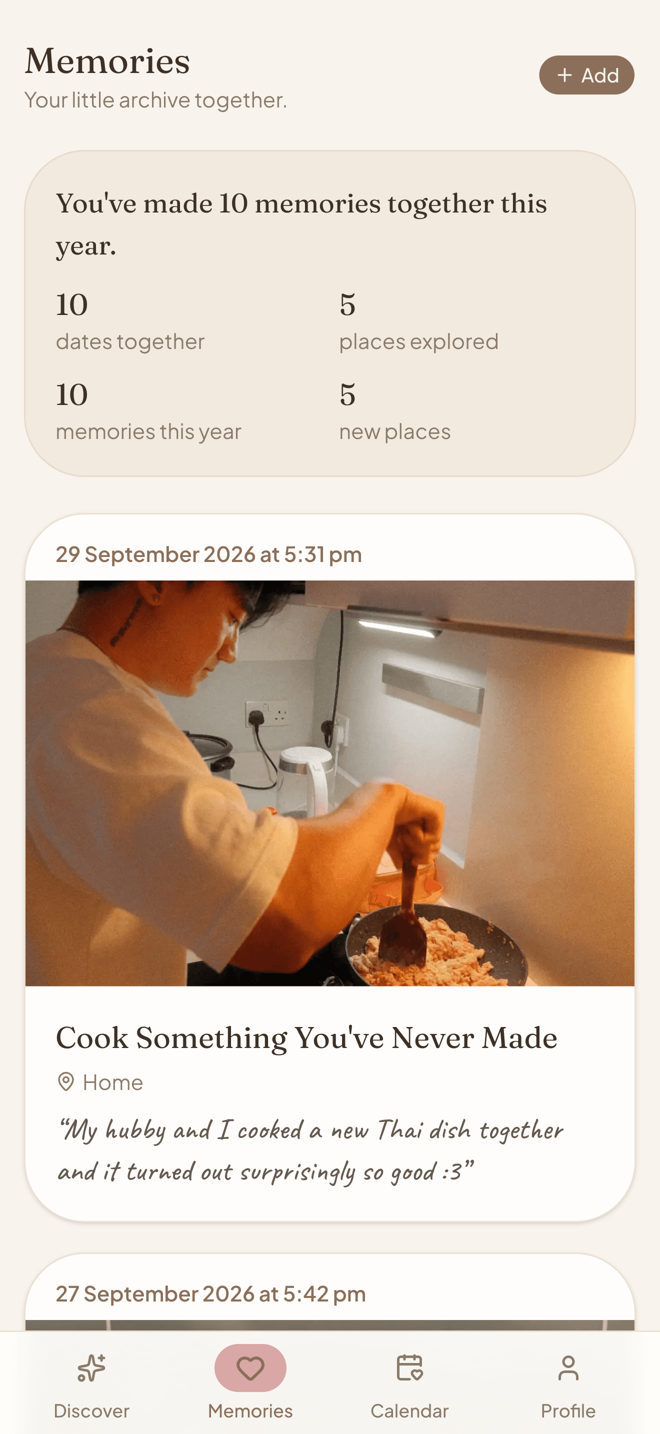 The Memories feed in Pocket Dates